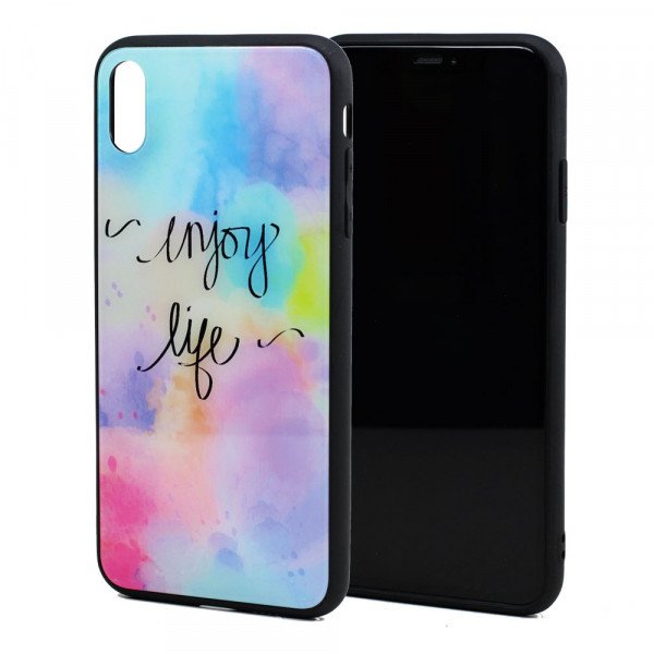 Wholesale iPhone Xs Max Design Tempered Glass Hybrid Case (Enjoy Life)